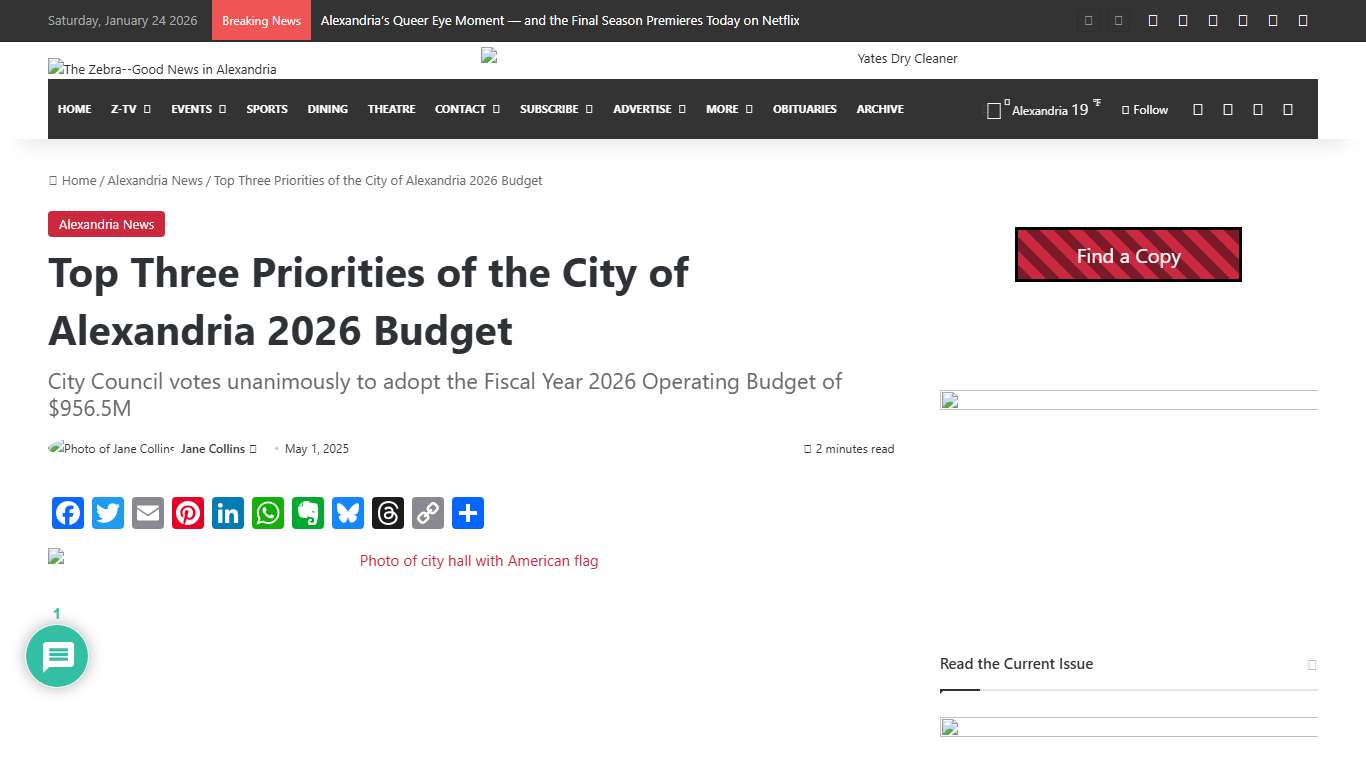 Top Three Priorities of the City of Alexandria 2026 Budget